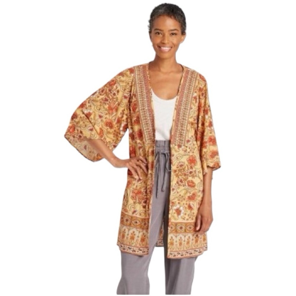 Yellow Rust Floral Kimono